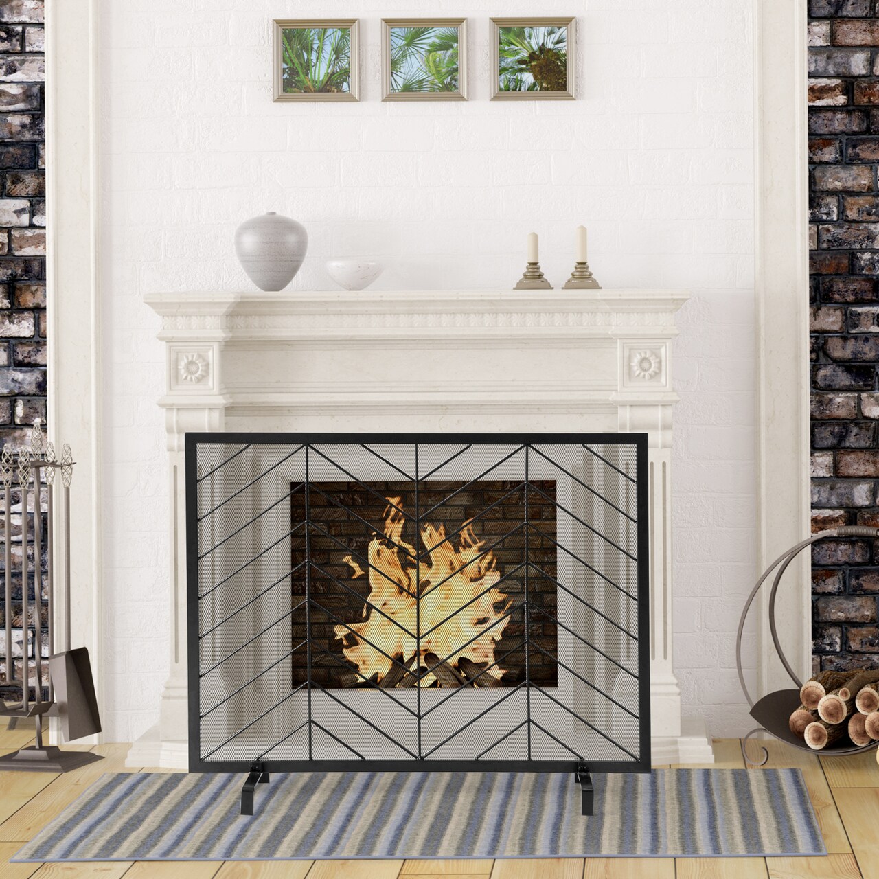 Metal One-Panel Fireplace Safety Screen with Removable Legs for Pets and Kids